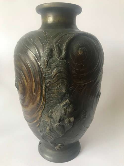 Magnificent Pair of Antique Japanese Bronze Vases