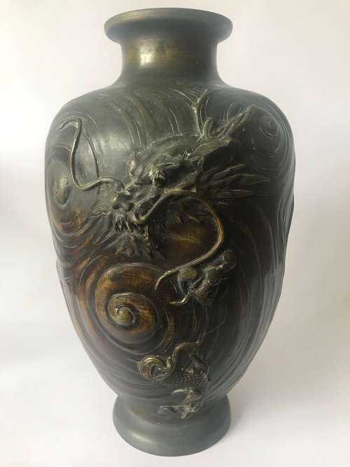Magnificent Pair of Antique Japanese Bronze Vases