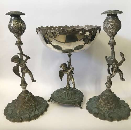 Antique Console Set with Cherubs