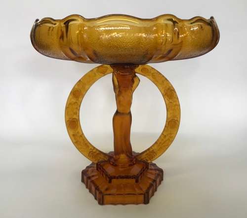Art Deco Amber Glass Bowl/Candlestick