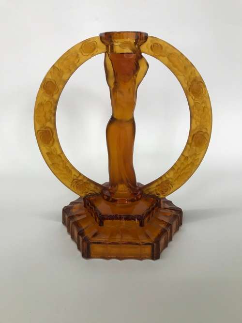 Art Deco Amber Glass Bowl/Candlestick