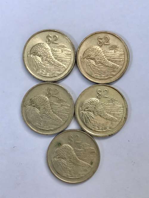 ZIMBABWE 2 DOLLAR COINS(5)- 1997