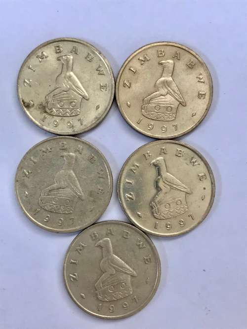 ZIMBABWE 2 DOLLAR COINS(5)- 1997