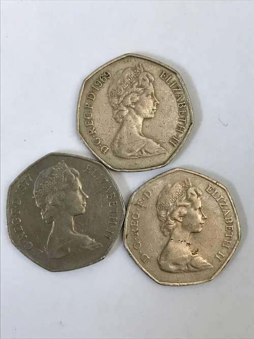 GREAT BRITAIN COIN 50 PENCE 1969,1973&1977