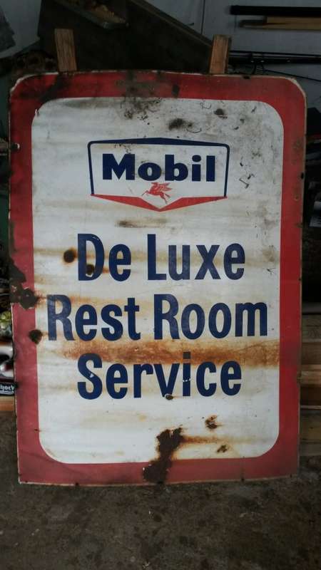 Early Pegasus Mobil Oil two sided English and Afrikaans enamel sign