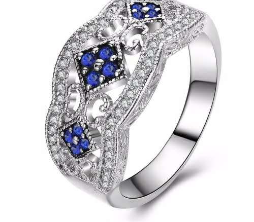 cz sapphire and diamond ring size 8...s925