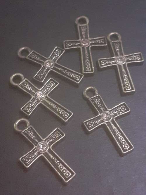 Antique bronze cross pendant with rhinestone 26 x 15mm