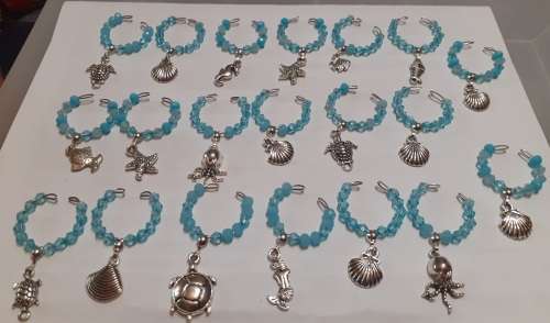 Wine glass charms...turkoois crystal with sea theme