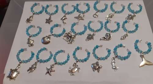 Wine glass charms...turkoois crystal with sea theme
