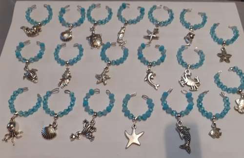 Wine glass charms...turkoois crystal with sea theme