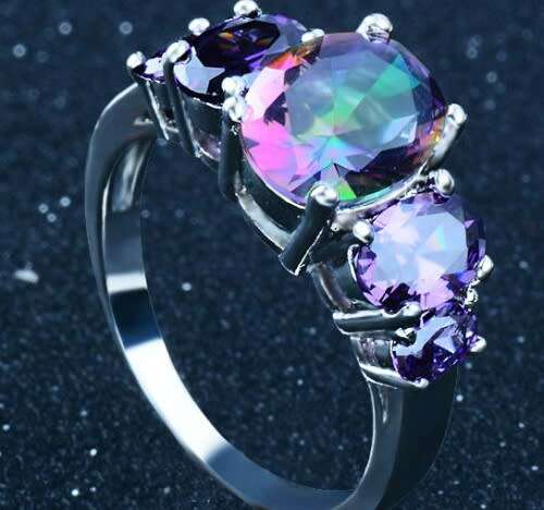 Stunning s925 mystic topaz...middle cz..others amethyst...size 7