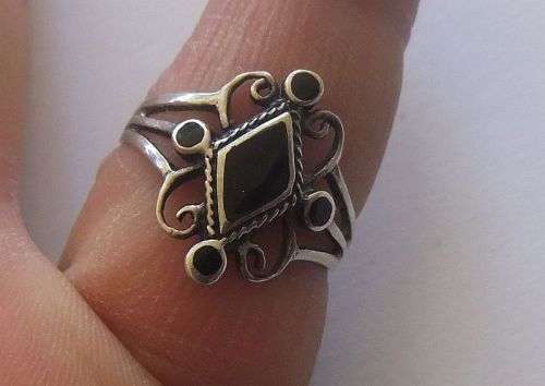 Solid 925 silver ring with black inlay...size 8...pre owned
