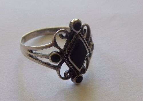 Solid 925 silver ring with black inlay...size 8...pre owned