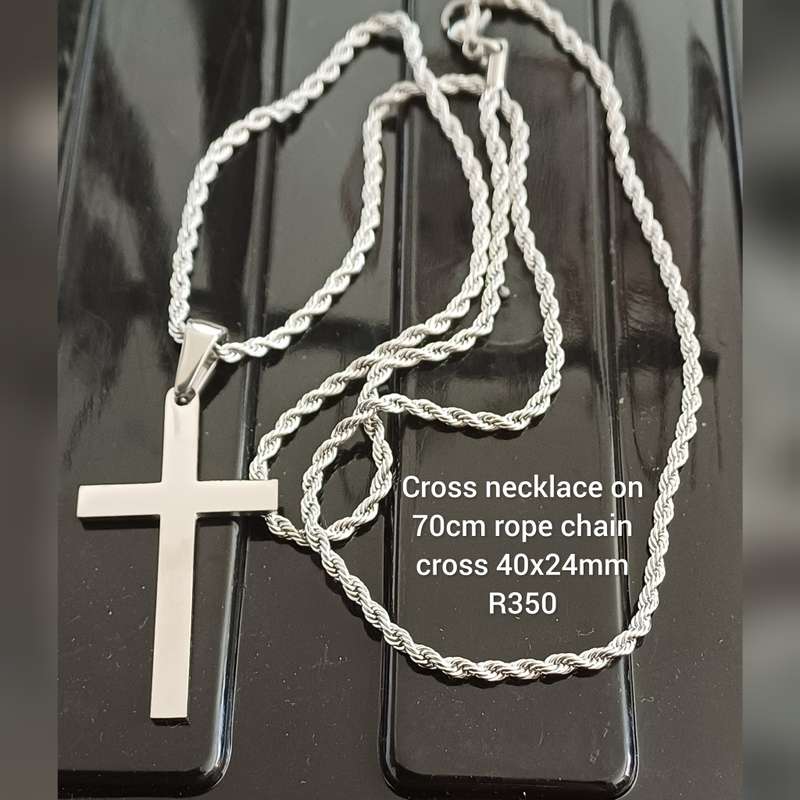 Titanium cross necklace on 70cm rope chain..cross 40x24mm