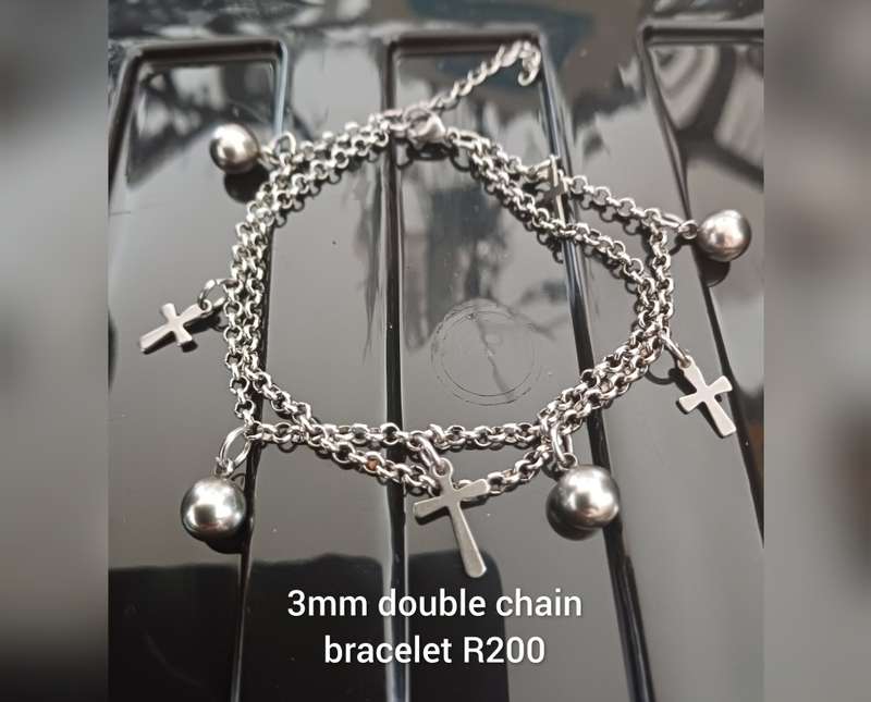 3mm titanium double chain bracelet with crosses and balls