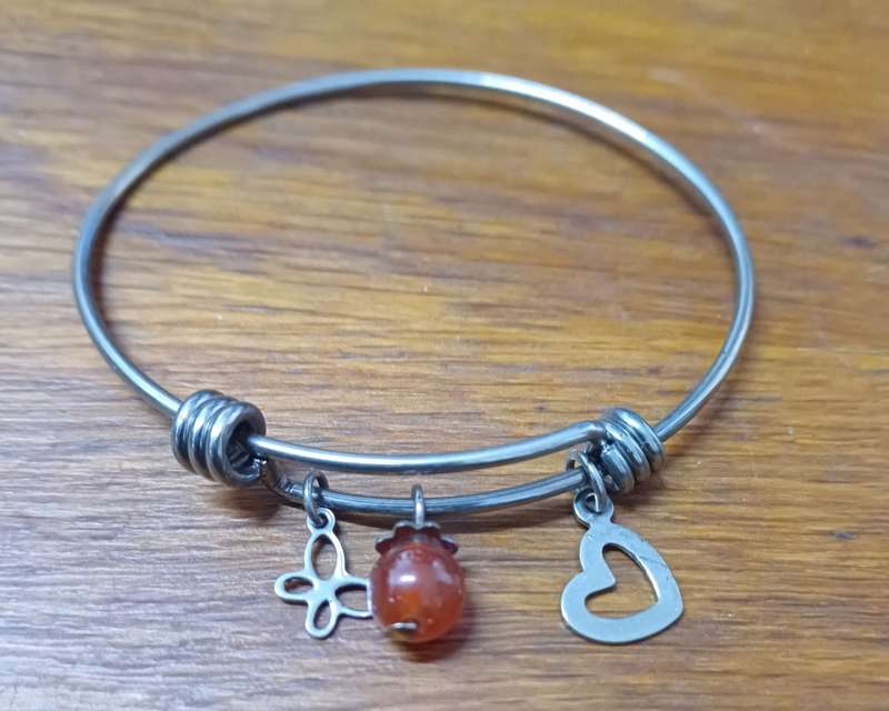 3mm titanium adjustable bangle with 6mm gemstone and charms