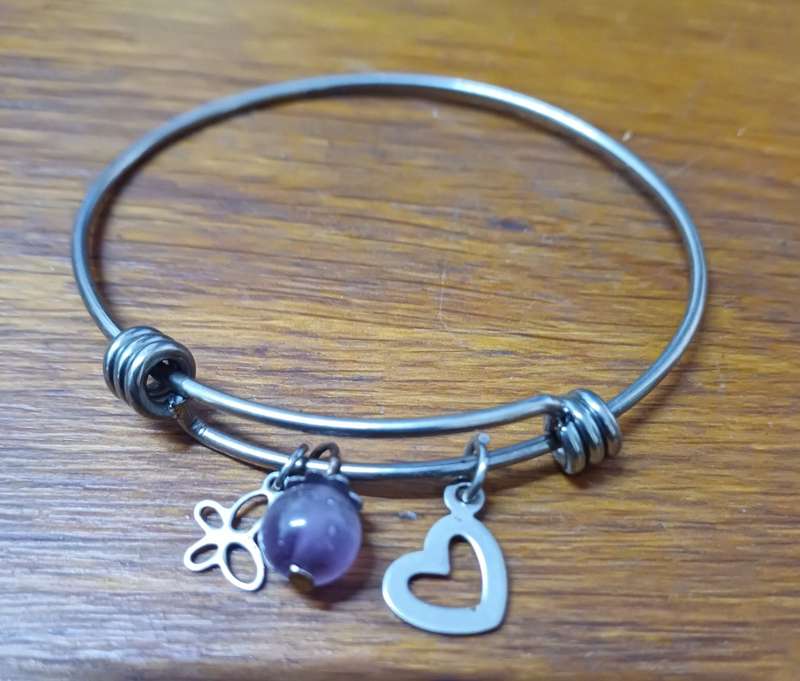 3mm titanium adjustable bangle with 6mm gemstone and charms
