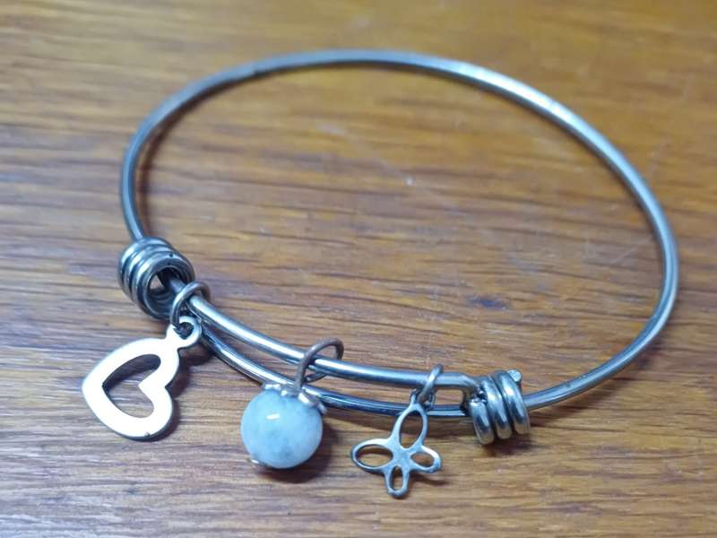 3mm titanium adjustable bangle with 6mm gemstone and charms
