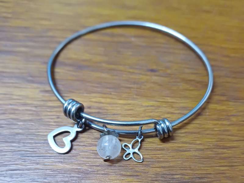 3mm titanium adjustable bangle with 6mm gemstone and charms