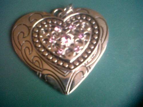large pendant silver alloy with pink rhinestones 60mm