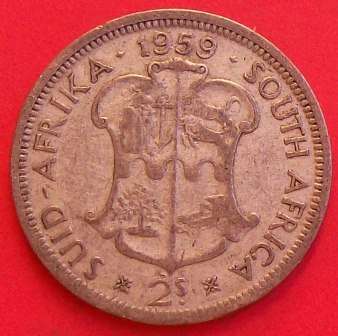 1959 Union of South Africa -  2 Shilling - 50% silver. Please judge coin by photo's..