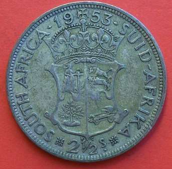 1953 Union of South Africa -  2/ 6 (half crown) Shilling - 50% silver.Please judge coin by photo's..