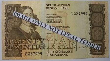 GPC de KOCK - R20.00 replacement note. Serial number Z74 - 387999 Circulated note