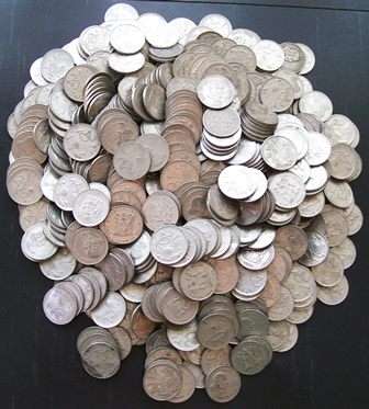 500 circulated 20c Nickel  coins at 65c a coin. See discription below.
