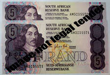 SA R5.00 CL Stals  1st issue  Ser. No. AM3035571 and AM3035572. (2Notes) My opinion UNC condition