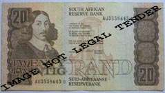 SA R20.00 CL Stals 1st issue Ser. No. AU3538643D. Circulated note.