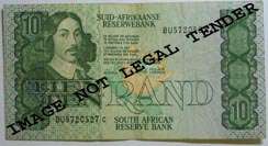 SA R10.00 CL Stals 1st issue Ser. No. BU5720527C.  Well circulated note.