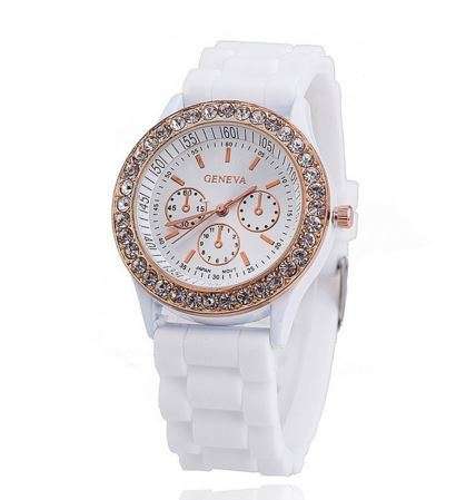Fashion Women Crystal Geneva Silicone Jelly Quartz Sport Wrist Watch
