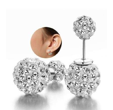 Elegant 1 pair 925 sterling Silver Crystal Ball Ear stud Earring Rhinestone (Size: One Size, Color: