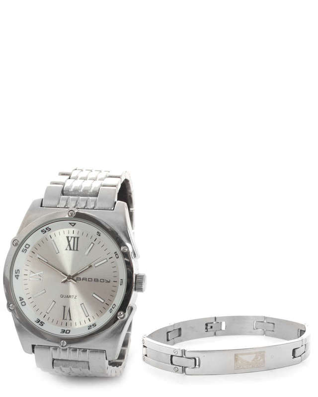 Bad Boy Frost Watch & Bracelet Set in Silver