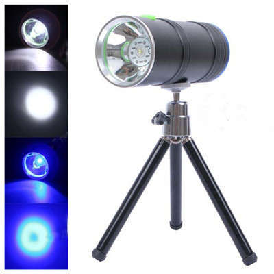 Dual Light Source White & Blue LED Rechargeable Fishing Light Lamp Torch Tripod Rechargeable