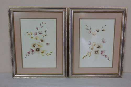 TWO EXQUISITE FRAMED FLORAL WATER-COLOUR PRINTS WITH BROWN TONES IN FABULOUS CONDITION bid/print