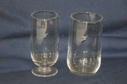 TWO FANTASTIC VINTAGE "SOUTH AFRICAN AIRWAYS" FIRST & BUSINESS CLASS DRINKING GLASSES w/ ETCHED LOGO