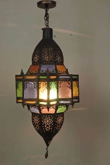 2x EXQUISITE (LARGE 800mm) MOROCCAN/ NORTH AFRICAN HAND MADE CEILING LIGHTS w GLASS PANELS bid/light