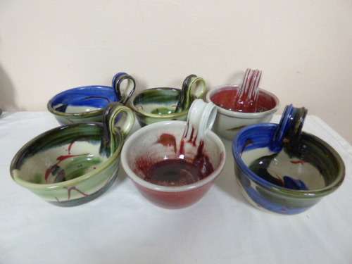6 LOVELY LARGE PAINTED STONEWARE SOUP SERVERS. BEAUTIFUL ON YOUR TABLE!!!Bid/bowl