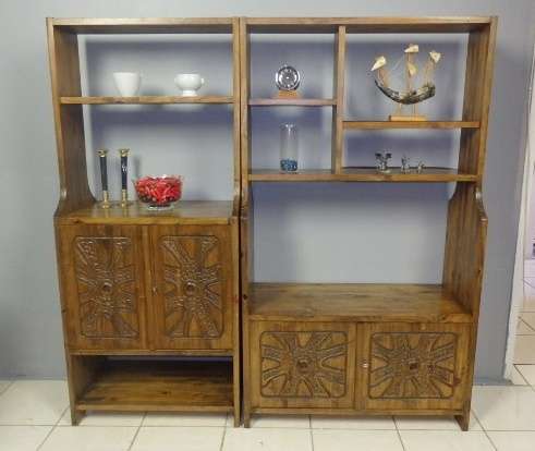 2x FANTASTIC VINTAGE SOLID WOODEN CABINETS w/ STUNNING ENGRAVED DETAILING; ALSO PERFECT ROOM DIVIDER