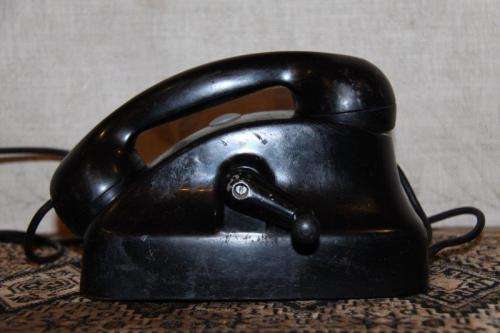 AN AWESOME PRE ROTARY BLACK HAND CRANKED "EXCHANGE" DESK TELEPHONE! STUNNING ON DISPLAY!!!
