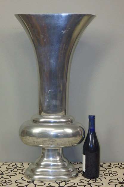 AN INCREDIBLE (X-LARGE) BRUSHED ALUMINIUM VASE. GORGEOUS SHAPE AND DETAILING