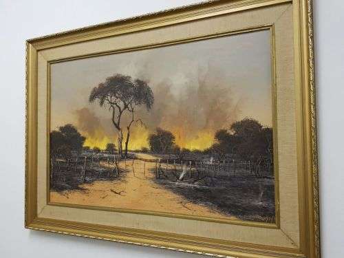 A SPECTACULAR LARGE ORIGINAL OIL PAINTING BY GERT PIETERSEN "FIRE AT NORTHAM"! GREAT COLLECTOR ART!!