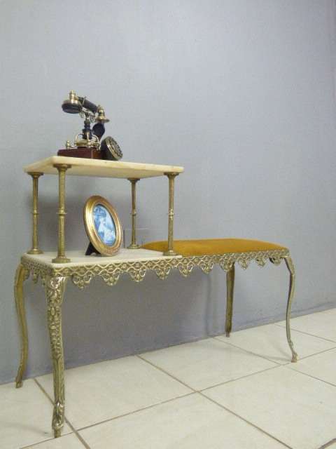 A SUPERB VINTAGE QUEEN ANNE STYLE SOLID BRASS & MARBLE TELEPHONE TABLE IN GREAT CONDITION!!