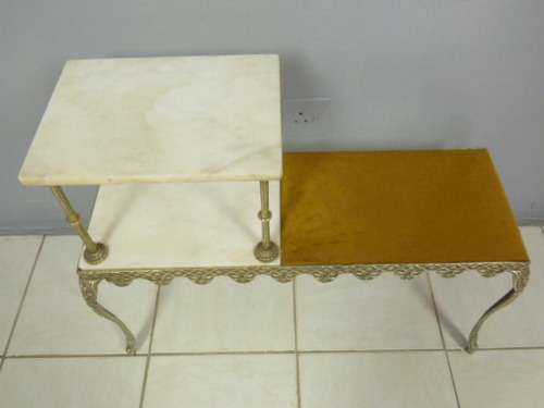 A SUPERB VINTAGE QUEEN ANNE STYLE SOLID BRASS & MARBLE TELEPHONE TABLE IN GREAT CONDITION!!