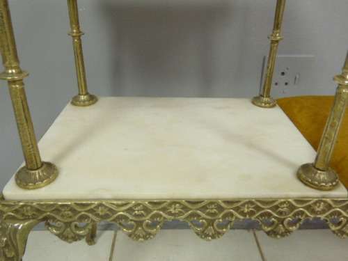 A SUPERB VINTAGE QUEEN ANNE STYLE SOLID BRASS & MARBLE TELEPHONE TABLE IN GREAT CONDITION!!