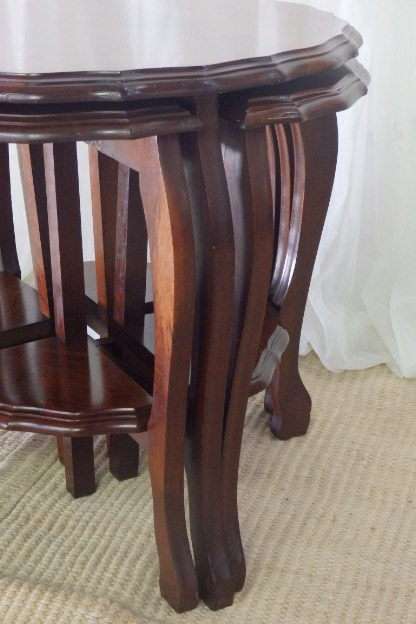 A FABULOUS ANTIQUE SOLID IMBUIA COFFEE TABLE "NEST" WITH A LARGER CENTRE AND FOUR SMALLER TABLES