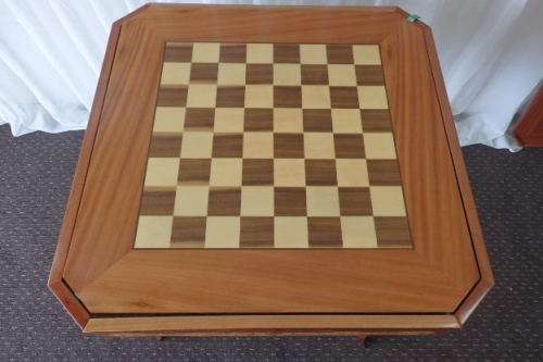 A SPECTACULAR RARE MID-CENTURY ITALIAN MADE MARQUETRY GAMES TABLE WITH VARIOUS INLAY BOARD GAMES