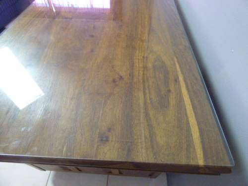 A FABULOUS VINTAGE 6 DRAWER SOLID TEAK DESK WITH A GLASS OVERLAY! GORGEOUS IN YOUR HOME OR OFFICE