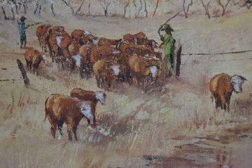 A FABULOUS FRAMED "ROSE O'CONNOR" OIL ON CANVAS OF A HERD OF CATTLE BEING LED TO A WATERING HOLE